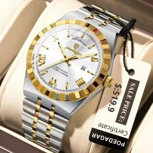 675 Date Week Function Fashion Business Men Quartz Watch Stainless Steel Band Luxury Men’s Watch