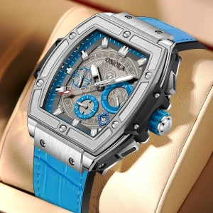 6813B Men’s Sport Automatic Mechanical Watch Alloy Case Waterproof Square Leather Strap Business Style
