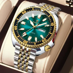 682 Luxury Trendy Men Quartz Watch Date Week Display Luminous Hands 3ATM Waterproof Stainless Steel Watches