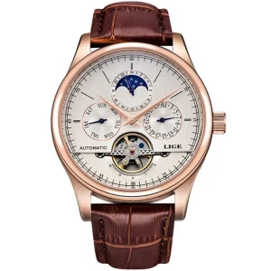 6826 Automatic Men Wrist Watch Fashion Moon Phase Leather Waterproof Luxury Mechanical Watch