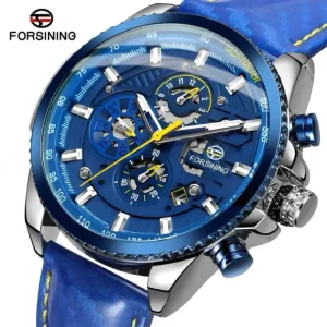 6909 Accurate Men’s Mechanical Watch Leather Band Waterproof Week Calendar Display Automatic Watch