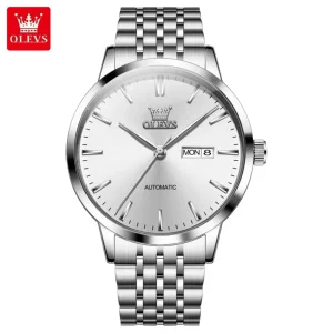 7048 Simple Stainless Steel Belt Business Wristwatch Men’s Automatic Mechanical Waterproof Watch Dual Calendar