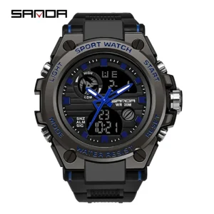 739 Men’s Wrist Watch, Dual Time, LED Analog, Waterproof, Quartz Digital Sports Watch