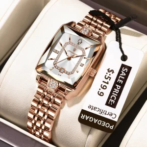 785 Luxury Square Fashion Diamond Women’s Quartz Watch Waterproof Stainless Steel Luminous Wristwatch