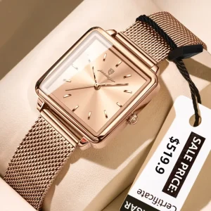 793 Factory Rose Gold Square Dial Women Quartz Watch Stainless Steel Mesh Belt Waterproof