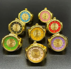 8 Color Luxury Gold Plated Stainless Steel Alloy Wedding Gift Ring Watch Two Tone Dial Quartz Elastic Unisex