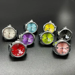 8 Colors Luxury Ring Watch Alloy Clover Pattern Dial Quartz Stainless Steel Silver Plated Elastic Unisex Wedding Gift Party