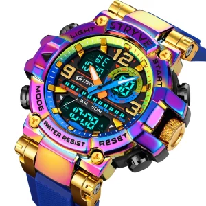8025 Men’s Watch 50M Waterproof Watch with Analog-Digital Dual Movement Multifunctional Fashion Wristwatch