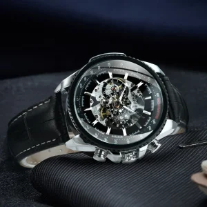 8053 Skeleton Automatic Watch for Men Luminous Pointers Sport Steampunk Mechanical Watch Leather Strap