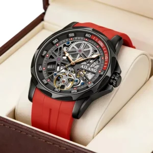 8206 luxury men’s mechanical watch, stainless steel automatic wristwatch, fashion hollow tourbillon, reloj
