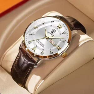 836 Quartz Watches for Men Brown Leather Waterproof Luminous Casual Business Luxury Wristwatch
