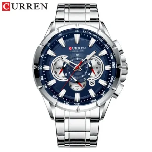 8363 Fashion Men’s Stainless Steel Alloy Case Glass Dial Watch Six-needle Quartz Business Calendar Steel Foreign Trade