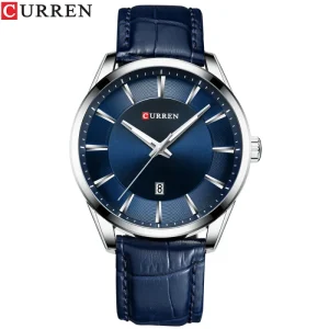 8365 Men’s Casual Luxury Quartz Wristwatch with Leather Strap Stainless Steel Case Glass Dial
