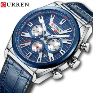 8392 Business Casual Quartz Watch for Men Six-Hand Automatic Date Waterproof Leather Strap Alloy Wristwatch