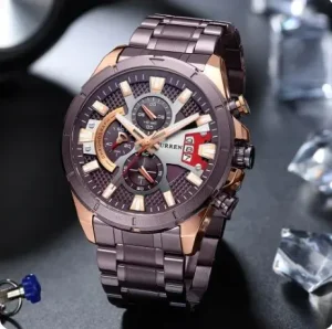 8401 Multi Function Men’s Watch Stainless Steel Band Auto Date 30M Waterproof Quartz Wrist Watch