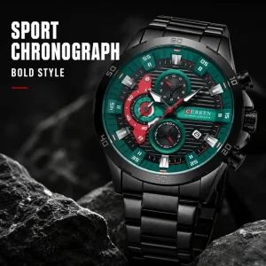 8402 Fashion Mens Sports Luxury Stainless Steel Quartz Movement Coin Watch Calendar Luminous Business Casual