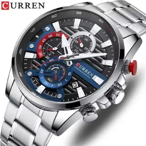 8415 Sports Casual Quartz Wristwatch Auto Date Chronograph Stainless Steel Men’s Watch