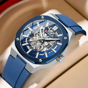 8485 Mechanical Automatic Men Watch Luminous Pointer Silicone Belt Alloy Case Fashion Business Wristwatch
