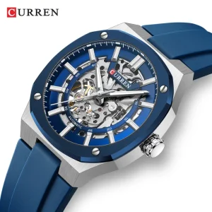 8485 Men’s Simple Casual Mechanical Watch Silicone Strap Alloy Case 3ATM Waterproof Wristwatch