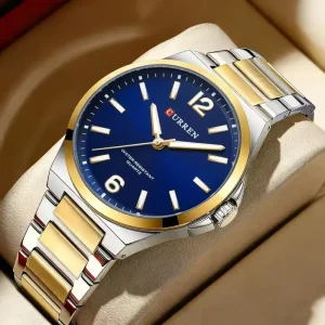 8493 Wristwatch for Men’s Stainless Steel Band Quartz Watch Simple Business Watch with Luminous Hands
