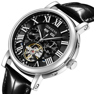 8601 Business Gentlemen Dress Mechanical Watch Date Week Month Year Round Leather Straps Automatic Watch Movement