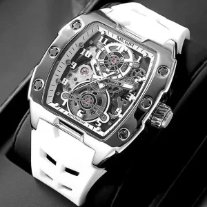 8602 Automatic Waterproof Men Hollow Out Watch Mechanical Men Wristwatch Rubber Tonneau Big Dial Night Light Clock