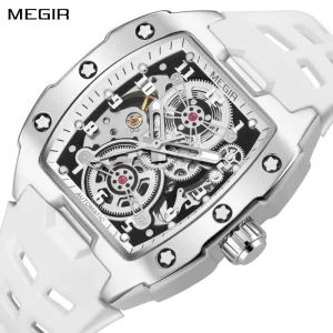 8602 Men Mechanical Movement Skeleton Tonneau Case Wristwatch Waterproof Automatic Watch