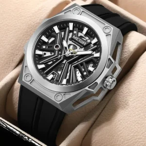 8603 Watch Men Silicone Strap Waterproof Sports Automatic Hollow Out Luminous Skeleton Dial Mechanical Wristwatch