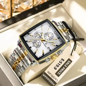 866 Square Men’s Wristwatch Luminous Waterproof Date Stainless Steel Quartz Watch