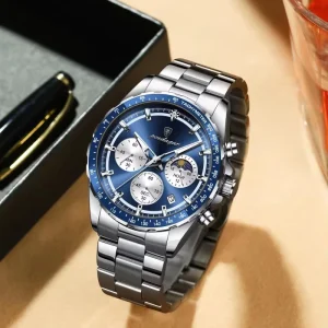 879 Luxury Original Quartz Men’s Watch Sports Waterproof Luminous Chronograph Date Stainless Steel Band