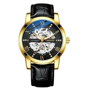 8802 Automatic Watch Skeleton Man Watches Men Leather Strap Hollowed Mechanical Luminous Waterproof Clock