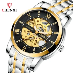 8802 Men’s Watch Skeleton Tourbillon Mechanical Automatic Watch Classic Stainless Steel Waterproof Wristwatch