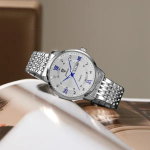 8806 Men Quartz Watch Stainless Steel Strap Waterproof Clock for Business Daily Use Wristwatch