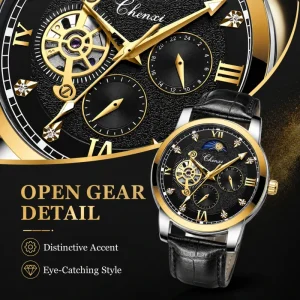8859 Mechanical Watch Men’s Automatic 3BAR Water Resistant Stainless Steel Case Sapphire Crystal Leather Strap Business Custom