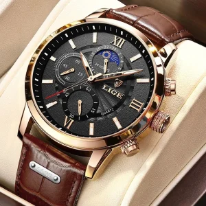 8932 Men Quartz Watch Leather Strap Classic Business Wristwatch Luminous Date Display Waterproof Fashion Watch