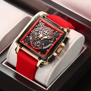 8935 Men’s Sport Watch New Hollow Square Waterproof Quartz Wristwatch with Fashion Silicone Strap for Business Use