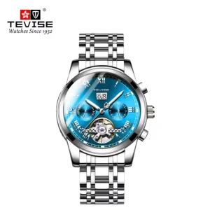 9005 Luxury Moon Phase Automatic Watch for Men Calendar Skeleton Design Business Dress Watch Stainless Steel