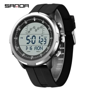 9092 Fashion Digital Watch Men’s LED Display Multi Functional Stopwatch Countdown 5ATM Silicone Strap