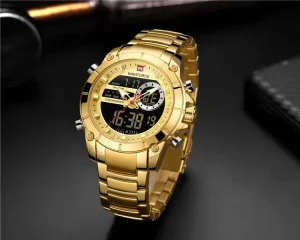 9163 NF9163 Fashion Men Dual Display Watch Manufacturer Stainless Steel Week Display Man Wristwatch Quartz Watches