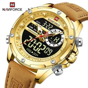 9208 Men’s Watch Quartz Digital Wristwatch Luminous Waterproof Leather