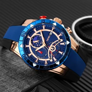9270 Men’s Luxury Sport Analog Chronograph Watch Date Moon Phase Display Silicone Strap 50mm Big Business Quartz Watch