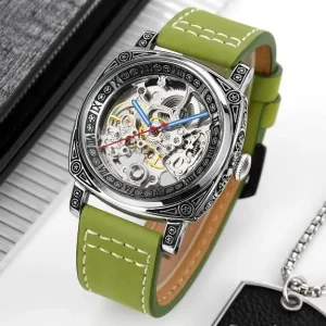 9271 Mechanical Wristwatch Watch Men Automatic Movement Luminous Hands Skeleton Hollow Out Watch Leather Band