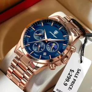 928 Men Quartz Watch Stainless Steel Wristwatch Chronograph Waterproof Luminous for Business