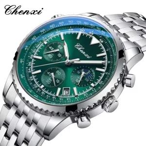 928 Men’s Quartz Watch Luminous Chronograph Calendar Waterproof Stainless Steel Strap Business Casual Men Watches