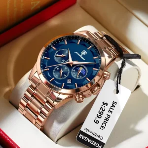 928 P928 Luxury Wristwatch Waterproof Luminous Chronograph Leather Stainless Steel Men’s Quartz Watch
