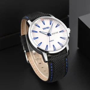 9303 Men’s Luxury Sport Fashion Wristwatch 43mm Classic Leather Band Crystal Dial Minimalist Quartz Analog Antique