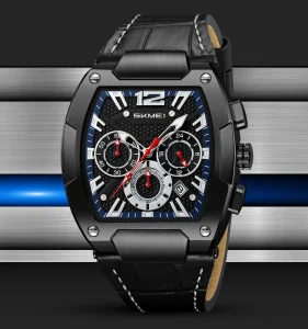 9357 Sports Leather Waterproof Function Watch with Time and Date Stopwatch