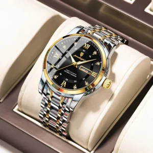 936 Gold Dial Fashion Round Shape Quartz Watch Waterproof Men’s Dual Calendar Date Display Wrist Watch for Male