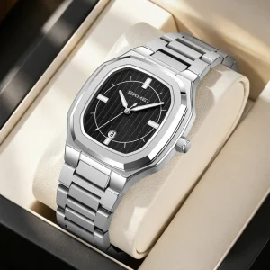 9388 Classic Square Calendar Wrist Watch for Men Business Fashion Quartz Steel Band Watch