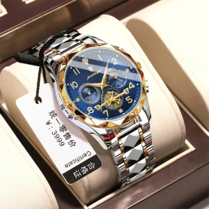 972 Fashion Stainless Steel Wristwatch Life Waterproof Men Watch Luminous Nigh Vision Luxury Quartz Reloj